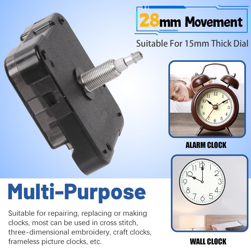 Glarks 12pcs 28MM Black High Torque Long Shaft Clock Movement