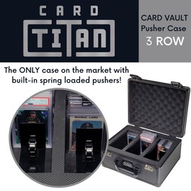Card Titan Vault Trading Card Storage Box - Lockable Sports Cards Hard Case with Spring-Loaded Pushers for Top Loaders & Graded Cards - 3 Row