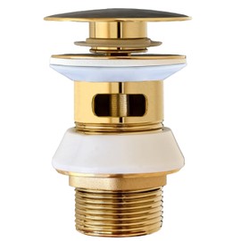 Siphon for Sink Brushed Gold,Universal Ablaufgarnitur für Waschbecken & Waschtisch Modernes Pop-Up Click Clack Ventil - Ablaufventil mit Überlauf,Messing, Edelstahl,Golden (Überlauf)
