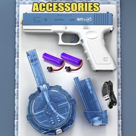 Toy water gun, long-range children's electric water gun, 500CC+60CC large-capacity water gun, water gun toy, suitable for adults and children in summer swimming pools, beaches and outdoor activities:_Blue drum