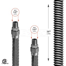 Highcraft GUHD-TT14-36H Gas Line Hose 3/8'' O.D. x 36'' Length with 0.38 in. MIP Fitting, Uncoated Stainless Steel Flexible Connector, 36 Inch