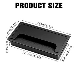 Cable Grommet, Aluminium Alloy Desk Duct, Rectangular Cable Hole with Brush Seal for Management, Office, Computer, Desk Wires, 160 mm x 80 mm, Pack of 2