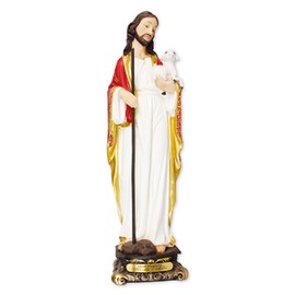 Biblegifts Jesus Good Shepherd Florentine Large Statue 12" (30 cm) Traditional Italian Design Resin Christ carrying Baby Lamb Gold Collection Boxed