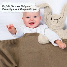 Minky Mooh Baby Blanket Made of 100% Organic Cotton, Oeko-Tex 100, Cuddly Blanket, Knitted Blanket, Crawling Blanket & Swaddling Blanket, Gift for Birth & First Equipment - 94 x 72 cm, Warm Sand