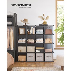 SONGMICS Cube Storage Organizer, Set of 16 Plastic Cubes, Closet Organizers and Storage, Room Organization, Bedroom Living Room, 12.2 x 48.4 x 48.4 Inches, Gray ULPC442G01