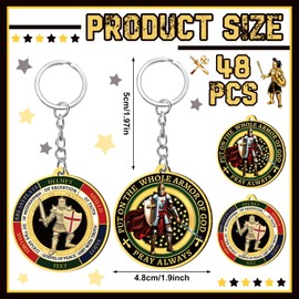 Sureio Christian Put on the Armor of God Keychain Military Knight for Men Bulk for Church Dog Tag Gifts Souvenir Favor Gift(48 Pcs,Round)