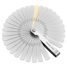 Glomora Feeler Gauge, 32 Stainless Steel Blades Feeler Gauge Dual Marked Metric and Imperial Gap Gauge for Measuring Gap Width Thickness Metric Dimensions