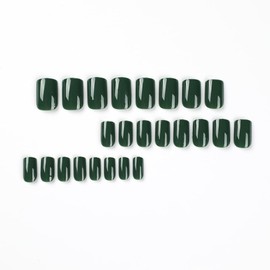 Dark Green Press on Nails Short Square Fake Nails Glossy Acrylic Nails Full Cover Glue on Nails Solid Color False Nails Reusable Artificial Nails for Women Manicure 24Pcs