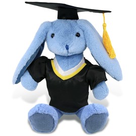 DolliBu Baby Blue Rabbit Graduation Plush Toy - Soft Huggable Graduation Stuffed Animal Dress Up Gown and Cap with Tassel Outfit - Gift with Personalization - 8 Inches