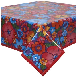 Freckled Sage Oilcloth Tablecloth Betty's Bunch Purple with Solid Red Trim You Pick The Size