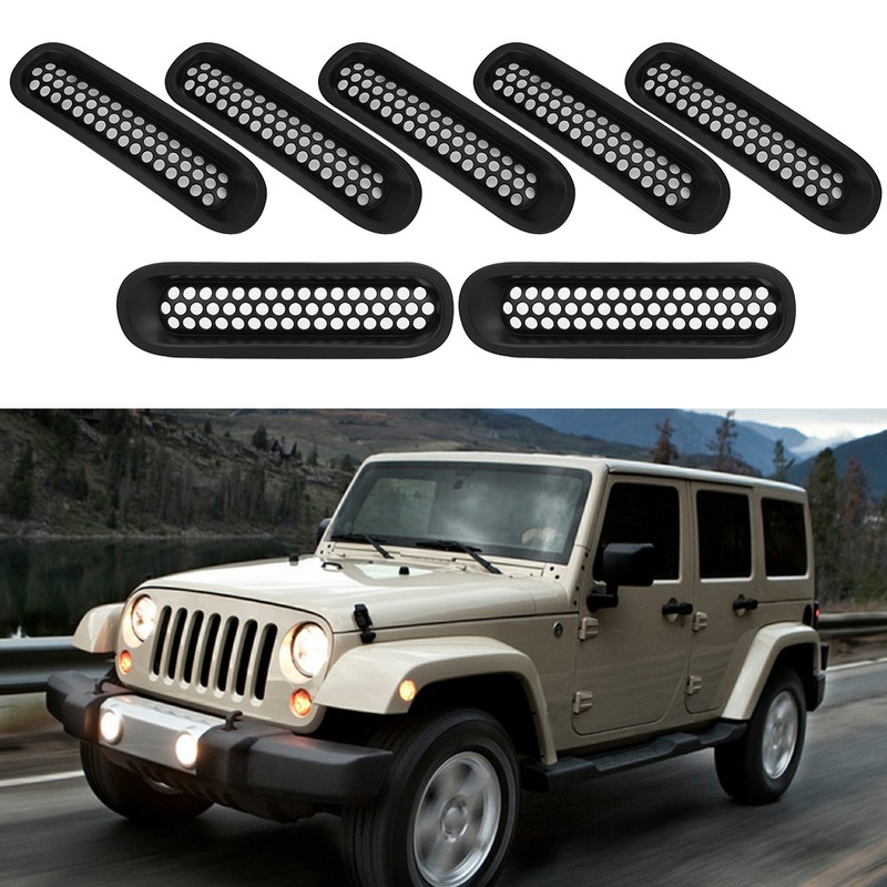 7pcs Clip On Front Mesh Grille Inserts Fits for Jeep