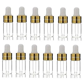 24PCS 3ML/0.1oz Empty Refillable Mini Clear Glass Essential/Massage Oil Dropper Bottles Cosmetic Makeup Perfume Sample Travel Packing Vial Jars Pot With Glass Eye Dropper And White Rubber Head