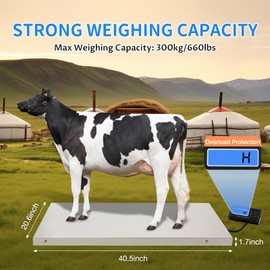 Veterinary Scale, 660LB Digital Livestock Platform Scale, Electronic Stainless Steel Digital Scale, Heavy Duty Postal Scale Pet Scale Dog Scales with Power Adapter for Vet Animal Pet Cat Dog