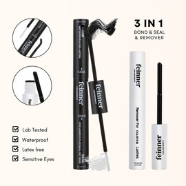 feinner DIY Lash Extension,  Lash Bond and Seal,Remover,Tweezer for Easy Apply Waterproof Long Lasting at Home,Soft Natural 0.07 D Curl 8-16mm Mix Makeup Eyelash Clusters:_Bond &Seal&Remover 3 in 1