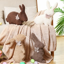 Beeveer 4 Pcs Easter Bunny Shaped Throw Pillow Rabbit Shaped Throw Pillow Bunny Plush Decorative Cushion for Sofa Couch Living Room Bedroom Home Car Office Decor 15.75 inches(Brown Series)