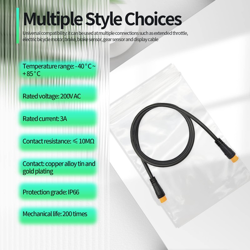 Ebike Extension Cable 2/3/4/5/6 Pin Waterproof Plug Female to Male