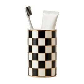 Checkered Ceramic Toothbrush Holder, Cute & Durable for Bathroom, Ideal Black and White Bathroom Accessory