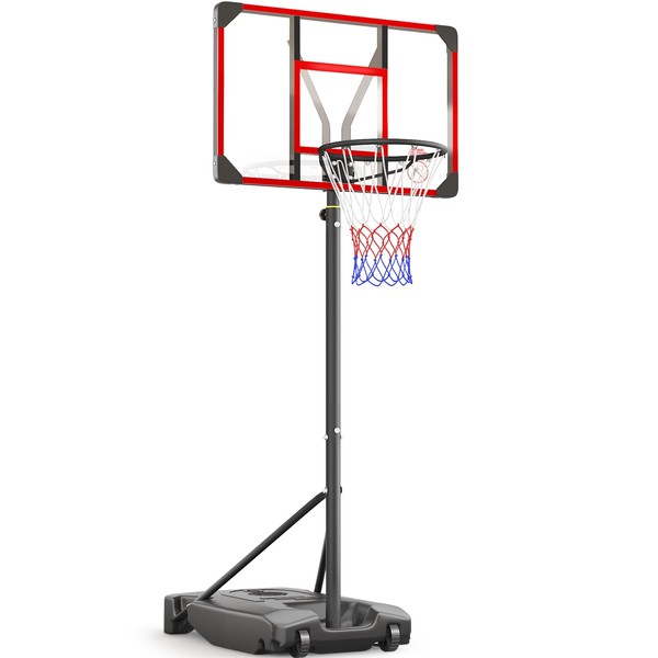Yohood Kids Basketball Hoop Outdoor 4.82-8.53ft Adjustable, Portable Basketball Hoops & Goals for Kids/Teenagers/Youth in Backyard/Driveway/Indoor, with Enlarged Base and PC Backboard (Red)