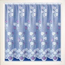 Maple Textiles Daisy Primrose and Marigold Net Curtain Luxury Pretty Flowered Floral Lace Pattern. Sold by the Metre Purple Lilac, 36"(91cm)
