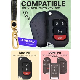 Lucrum Compatible with Jeep Wrangler Key Fob Cover & Keychain - TPU Keyfob Case for Gladiator JLU JL Rubicon JT (2018-2025) - Black and Gold