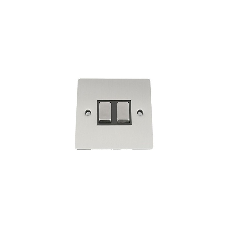 Light Switch Double 2 Gang - Satin Matt Chrome Flat