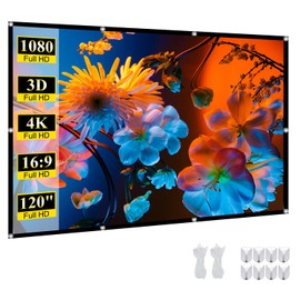 Portable 120 inch Outdoor Projector Screen: Foldable Anti-Crease Indoor Hanging Wall Home Theater Screen with 4K HD