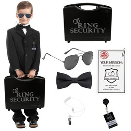Falinpitos Wedding Ring Bearer Security Wedding Party Gifts Outfit Include Ring Bearer Box Mission Card Sunglasses Bow Tie Earpiece Flower Girl Groomsmen Ring Bearer Proposal Gifts for Boys(7pcs)