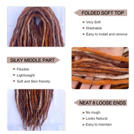 22 Inch Wool Double Ended Dreadlock Extensions,15 Strands DE Ends Mixed Brown Synthetic DE Dreads Thin Soft Fake Dreads Hippie Style Dreadlock for Women
