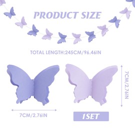 Sharelove Butterfly Purple Party Decorations, 3D Butterflies Banner Paper Garland, Paper Butterfly Birthday Decorations for Girls Women Kids Birthday Baby Shower Wedding Fairy Party Supplies(2m)