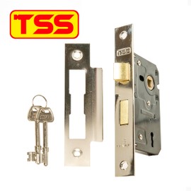 TSS 3 Lever Mortice Sash Lock for Internal Doors 2.5" (65mm) in Satin Chrome. Internal Door Lock with 2 Keys. Door Lock with Key for Internal and External Doors.