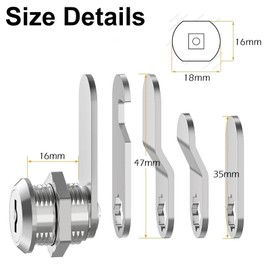 Cabinet Lock, Post Box Lock, Cam Locks, Comes with 4 Keys and 4 Different Locks Plates - Multi-Purpose for Cabinet, Cupboard, Mailbox, Drawer & Post Box