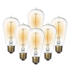 Jslinter 6-Pack Edison Light Bulb, Warm White 2200K Old Fashioned Incandescent Light, 60 Watt Dimmable ST58 Antique Vintage Style Light, Clear Glass e26 Base(60w/110v)