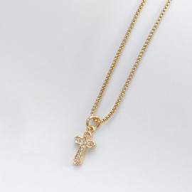 SUPJEWE 14K Gold Pendant Necklace, Exquisite Cubic Zirconia Cross,Hypoallergenic, Chain 17.7 inches,Lightweight, Gold, Cubic Zirconia