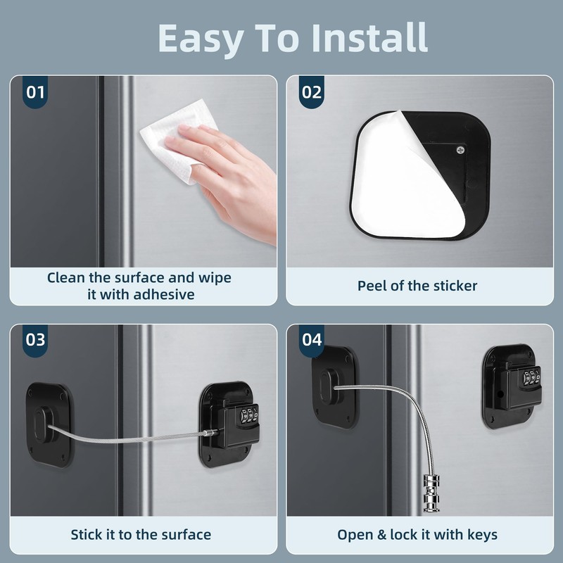 Refrigerator Lock, Heavy Duty Fridge Lock,Child Proof Cabinet Locks,Easy Install,Combination
