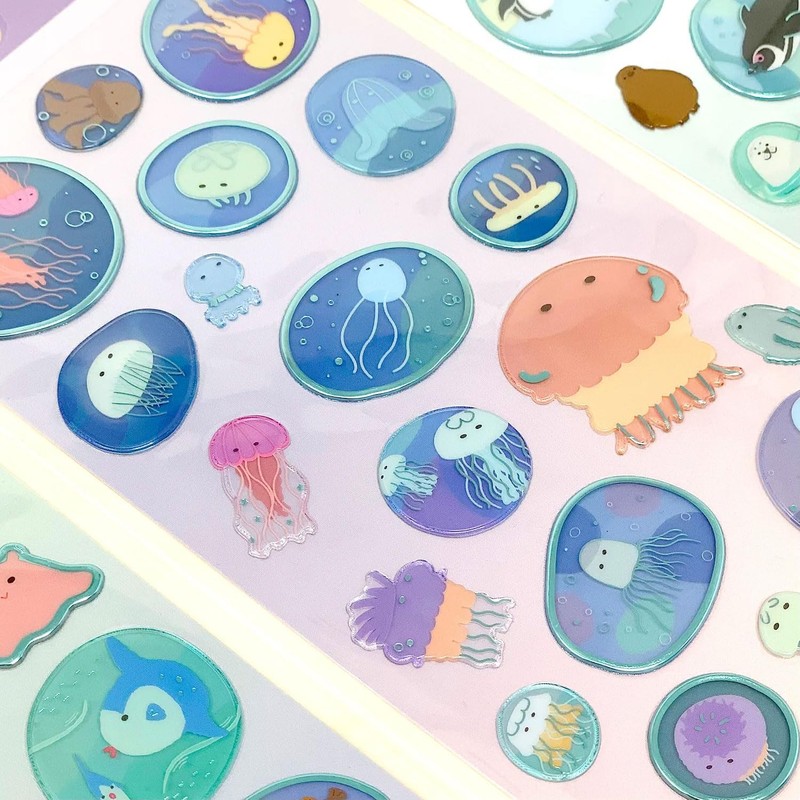 Underwater Walking Twinkle Series Stickers, Cute, Sparkle, Cute, Animals, Fish,