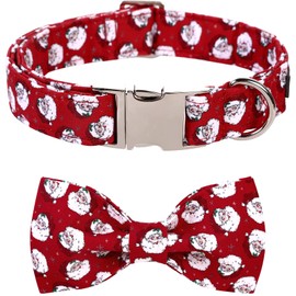 Lionet Paws Christmas Dog Collar with Bowtie, Dog Bowtie Collar with Metal Buckle for Dogs, Adjustable Comfortable Dog Collar Girl Boy Gift Santa Claus, XL, Neck 16-26 in