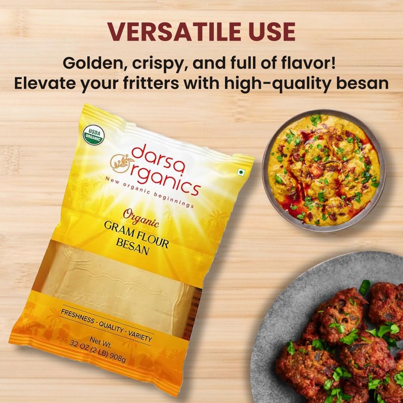 Darsa Organics Gram Flour - 2 lb Besan Flour, USDA