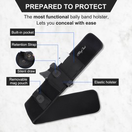 Belly Band Holster for Concealed Carry - Gun Holsters for Men Women, Fits Smith and Wesson, Shield, Glock 19, 17, 42, 43, P238, Ruger LCP, and Similar Guns for Most Pistols and Revolvers