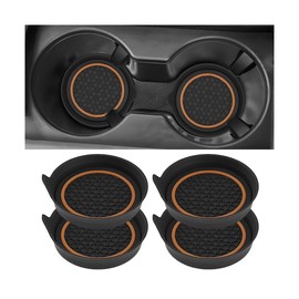 AUCELI Car Cup Holder Coasters, 4PCS Non Slip Waterproof Vehicle Water Bottle Pads, Anti Dust Automotive Interior Drink Mat Decoration Accessories, Universal for SUV Sedan Truck (Black/Orange)