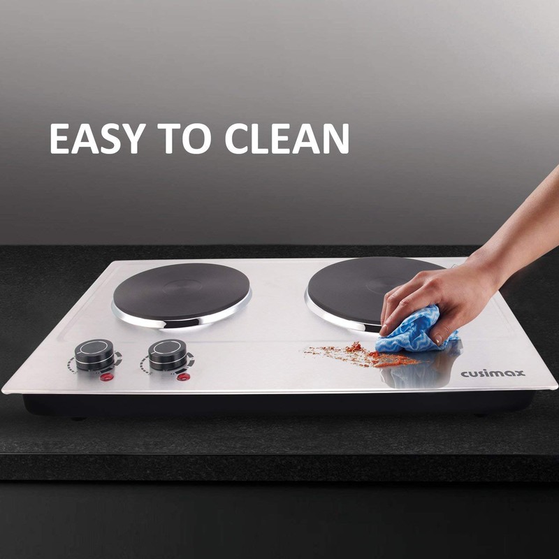 CUSIMAX 1800W Double Hot Plate, Stainless Steel Silver Countertop Burner