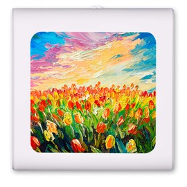 Plug in Dimmable LED Night Light with Dusk to Dawn Auto Sensor, Adjustable Brightness, Warm Light, Auto On-Off Nightlight for Bathroom, Hallway, Nursery, Bedrooms - Field of Lilies