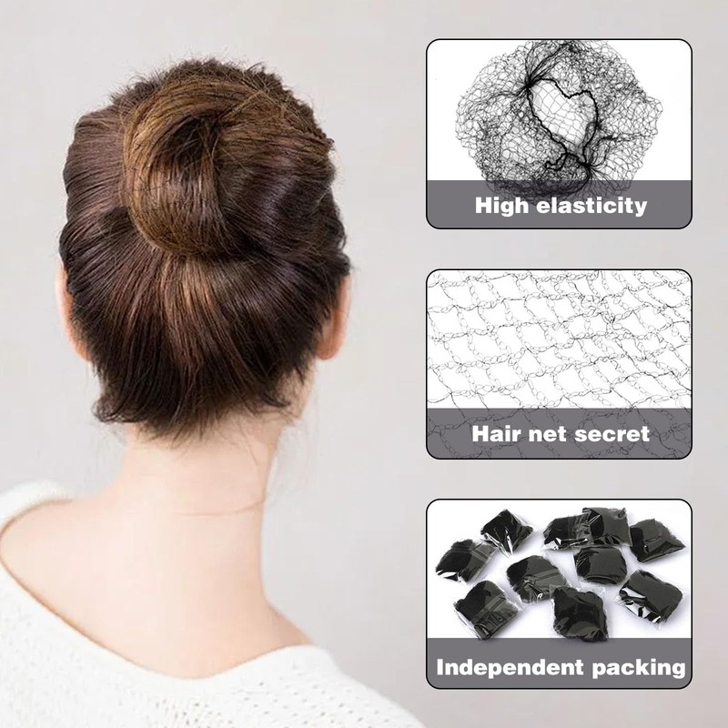 MUNSKT Invisible Hair Nets,40 Black Girl Hair Net, 10 Clips,