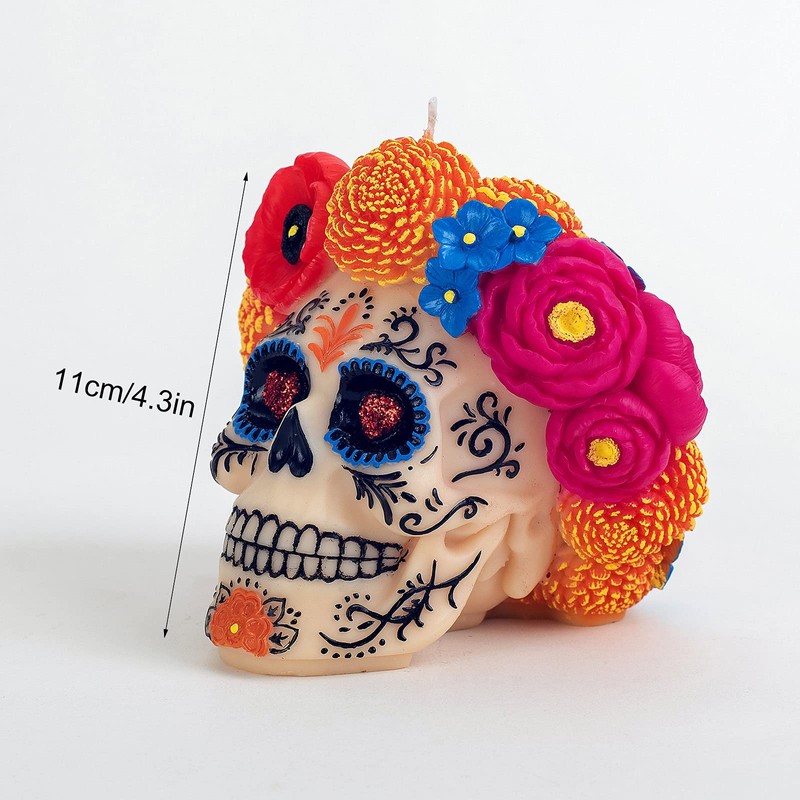 Dia De Los Muertos Floral Skull Scented Candle for Day