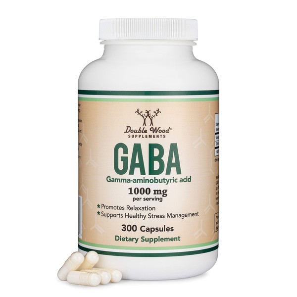 GABA Supplement (300 Capsules, 1,000mg per Serving) Promotes Calm, Relaxation, and Sleep (Manufactured in The USA, Vegan Safe, Gluten Free, Non-GMO) by Double Wood Supplements