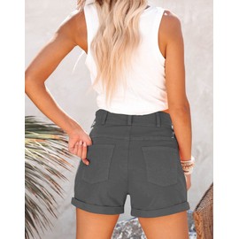 Hilltichu Womens Relaxed Fit Casual High Waist Pocketed Denim Shorts (Light Gray,Medium,US,Alpha,Adult,Female,Medium,Regular,Regular)