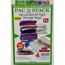 PAC N STACK - Handheld Vacuum Sealing Storage 4 Bags PUMP INCLUDED AS SEEN ON TV