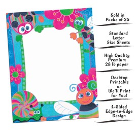 PaperDirect Garden Bug Party Stationery, Letters, Cards, Invites, Border Papers, Letterhead 8.5 x 11, 25 sheets, Elegant Premium Writing Paper, Decorative Printer Paper