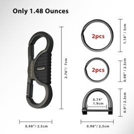Keychain Quick Release Spring Car Key Holder with 4 Key Rings and Anti Lost D Ring,Key Clip for Men and Women (Black Nickel with Black)