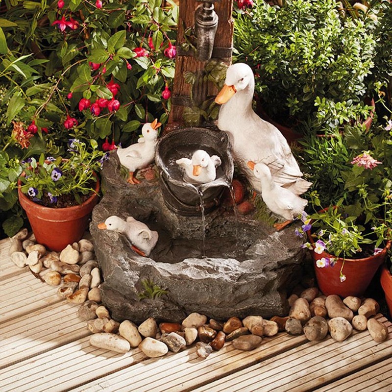 Animal Garden Statue Cute LED Duck Water Fountain Statue Home