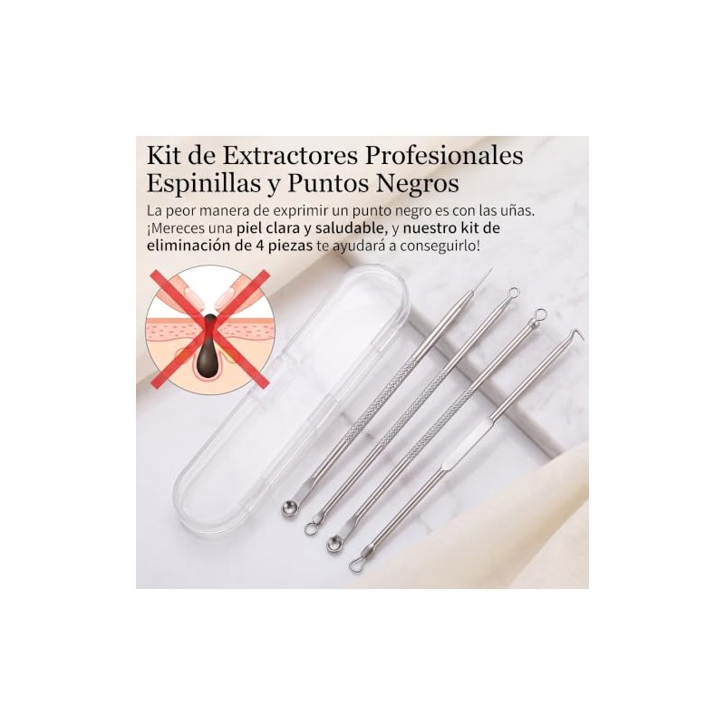 Extractor de Puntos Negros y Espinillas Acero Inoxidable con Estuche,